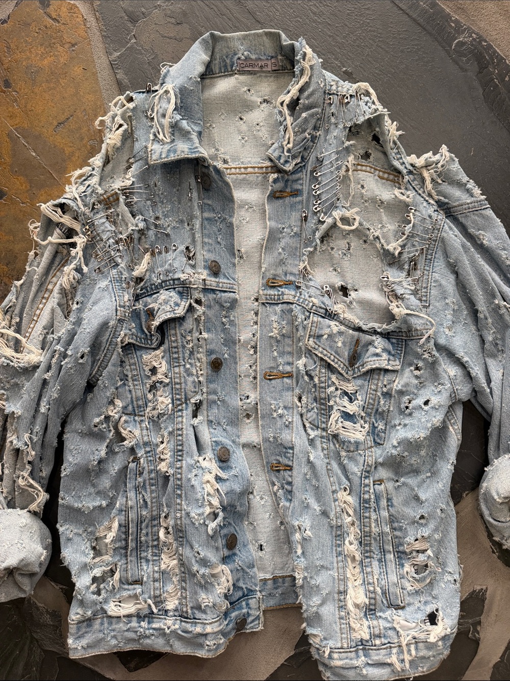 Carmar Light Wash Heavy Distressed Denim Jacket